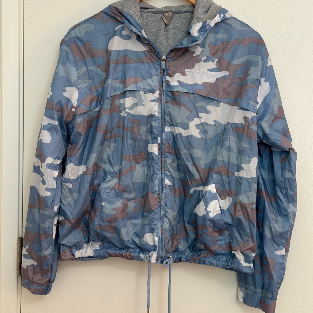 IC Collection Blue and Gray Utility Jacket with Hood